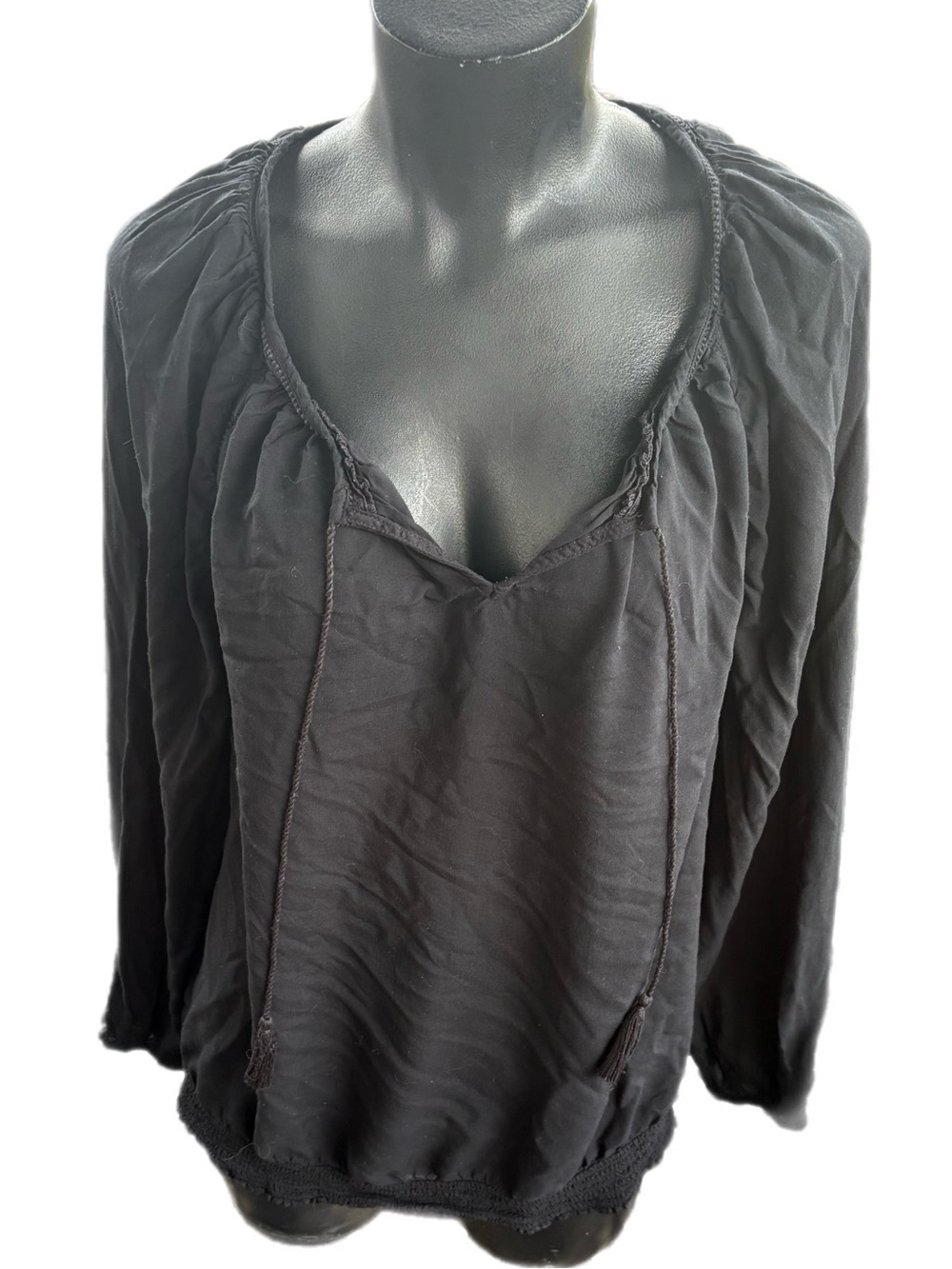 Lucky Brand Black Peasant V-Neck Blouse